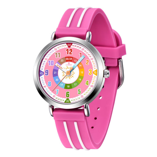 Kids Pink Analog Watch For Learning Time