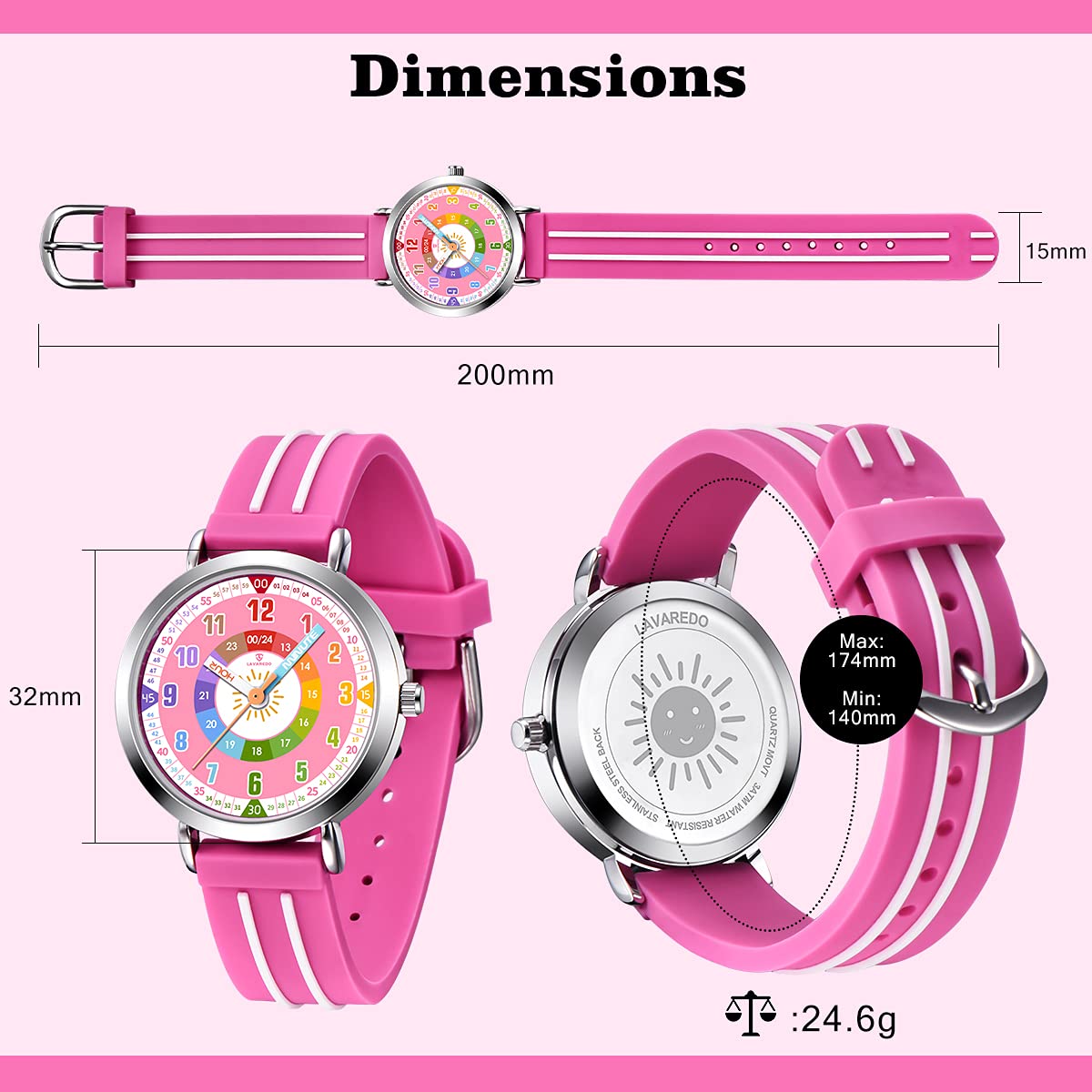 Kids Pink Analog Watch For Learning Time